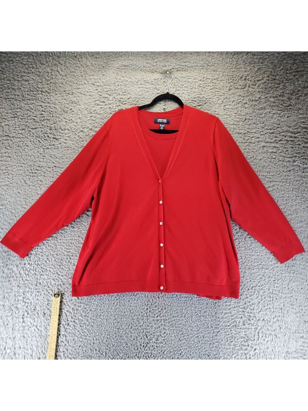 Lands End Sweater Womens 3X Red Button Lightweight Cardigan Two Piece Set